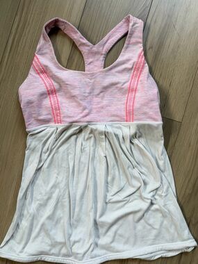 Lululemon Power Dance Pink Heathered Racerback Tank White Skirted Hem Sz 10?